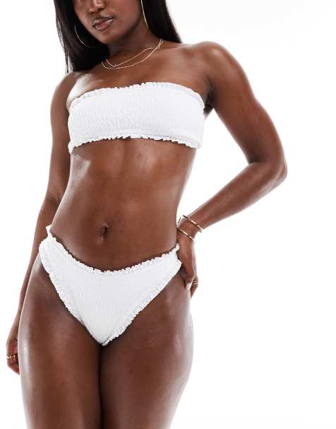 South Beach - Bikini in tessuto stropicciato bianco con volant - view 1