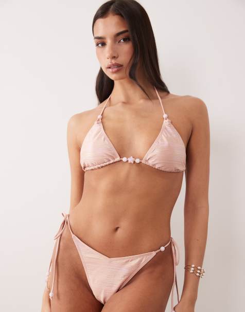 South Beach bikini set with beaded detailing in coral - view 1