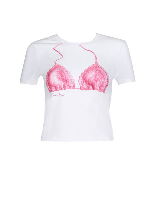 South Beach bikini top printed baby tee in white, 6 of 7