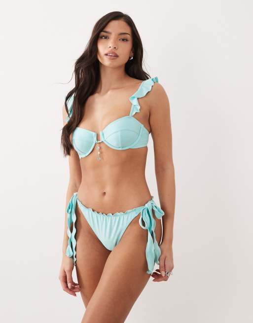 South Beach - Bikiniset met beugels en ruches in groenblauw, 2 van 3