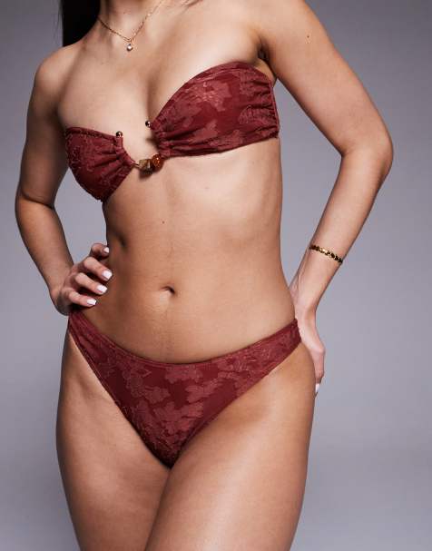 South Beach – Bikinihose in Rostrot mit Ausbrennermuster und hohem Bund - view 1