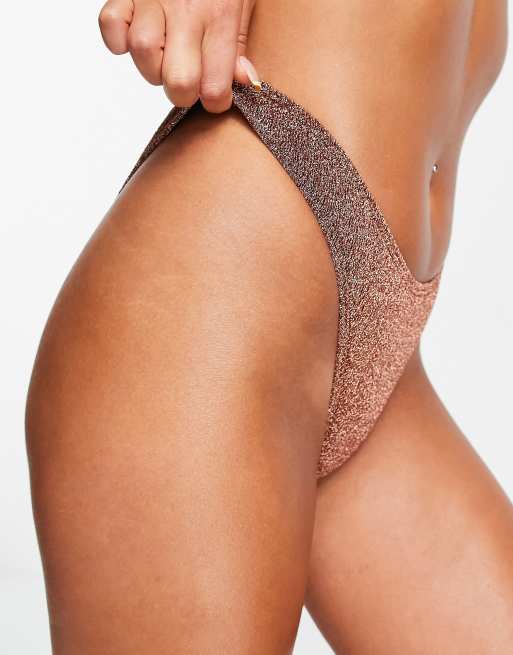 South Beach – Bikinihose mit hohem Beinausschnitt in Roségold-Metallic, 3 von 4