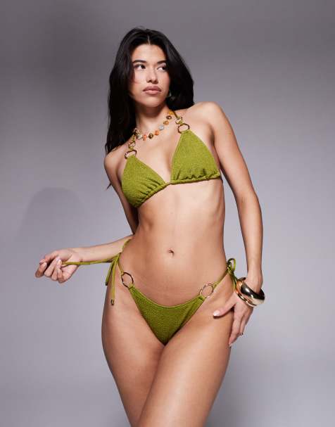 South Beach – Bikinislip in Oliv mit seitlichem Bindeband - view 1