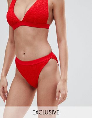 South Beach – Bikiniunderdel i kräpp med hög benskärning-Röd