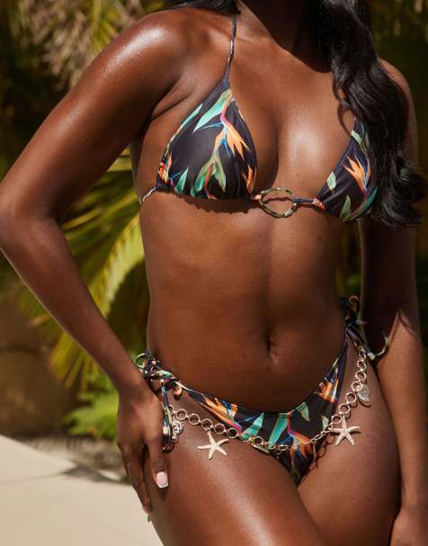 South Beach bird of paradise bikini set with gold hardware in multi - view 1