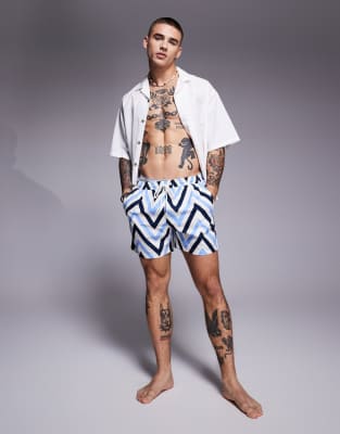 South Beach– Blå badshorts med chevronmönster - view 1