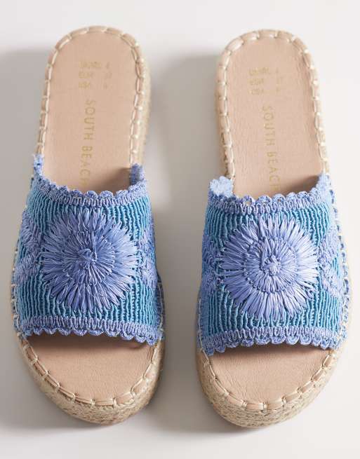 South Beach - Blå flatform-sandaler i raffia, 2 af 4