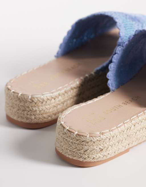South Beach - Blå flatform-sandaler i raffia, 3 af 4