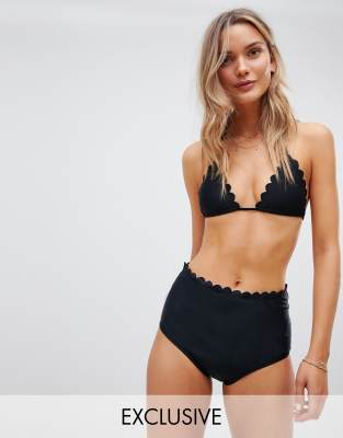 black scalloped high waisted bikini