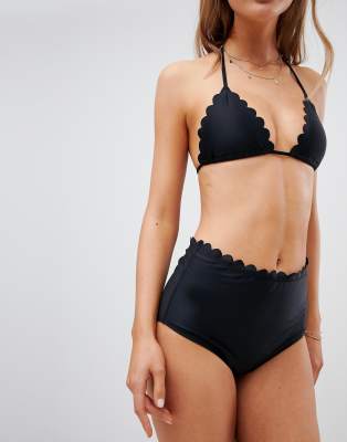 black scalloped high waisted bikini