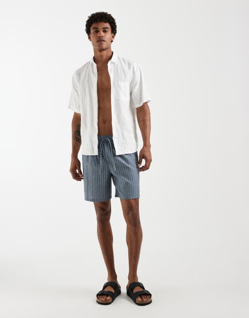 South Beach – Blekblå, randiga linneshorts, 2 av 5