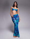 [South Beach] South Beach blur print mesh maxi beach skirt in blue 8 BLUE