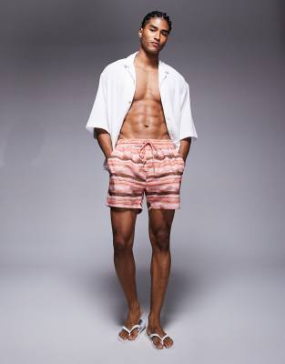 blur print swim shorts in dark orange