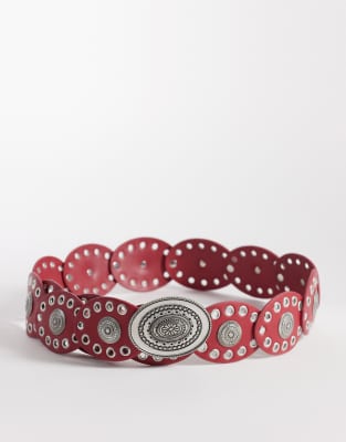 South Beach Boho Disc Belt In Red