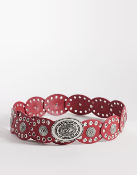 South Beach boho disc belt in bright red - view 1