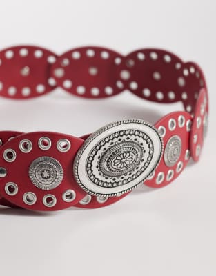South Beach Boho Disc Belt In Red