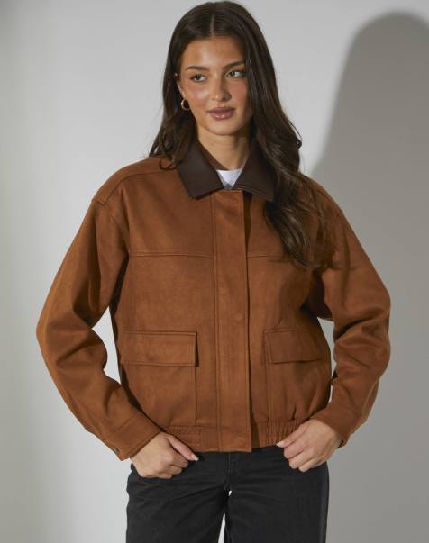 South Beach – Bomberjacke aus Wildlederimitat in Hellbraun mit Kunstleder-Details - view 1