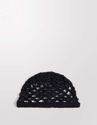 South Beach - Bonnet en maille ajourée au crochet - Noir