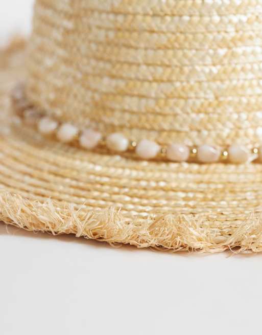 South Beach - Bootmans hoed van gerafeld stro met schelp- en zeesterversiering in naturel, 3 van 3