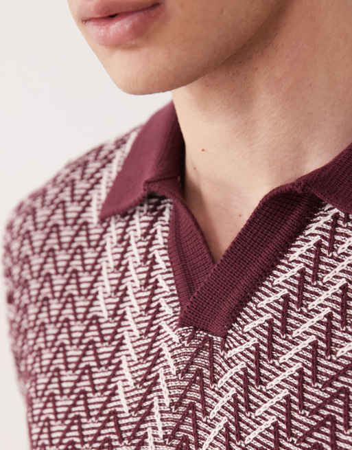 South Beach – Bordowy dzianinowy top z kołnierzykiem polo, 3 z 5
