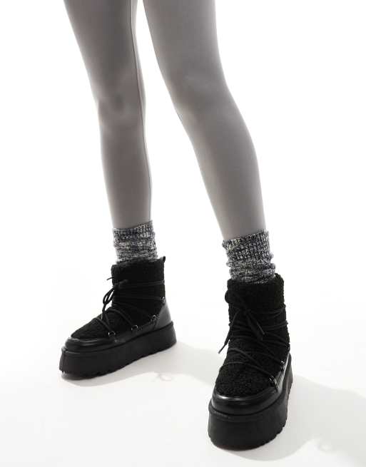 South Beach Borg Lace Up Platform Mini Boot in Black