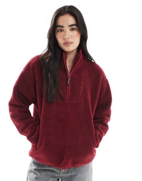 South Beach borg quarter zip jacket in burgundy - view 1