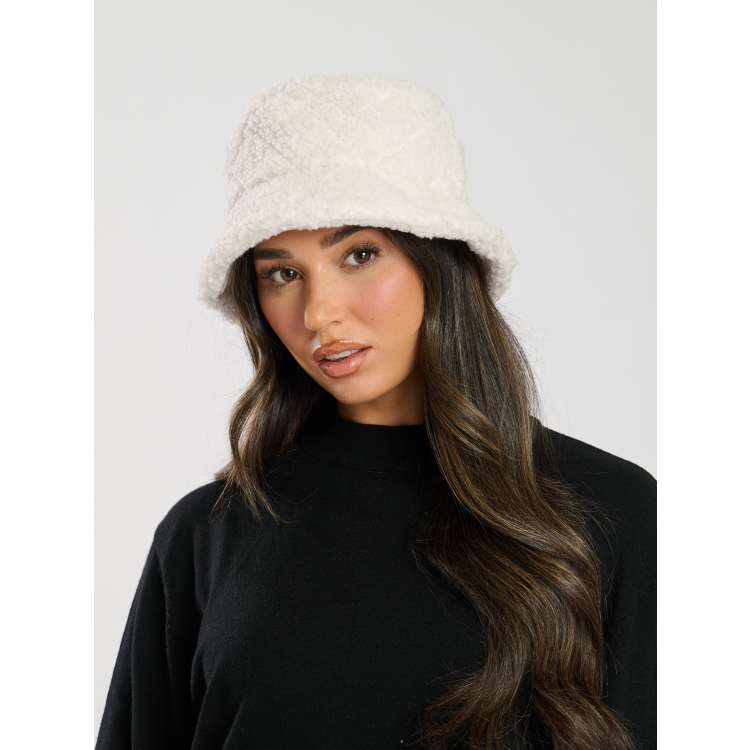 South Beach Borg quilted bucket hat in cream ASOS