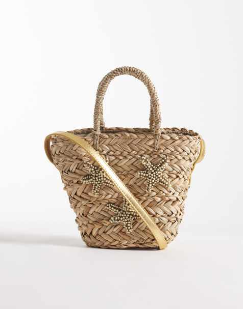 South Beach - Borsa a mano in paglia color naturale decorata con perle e stelle marine - view 1
