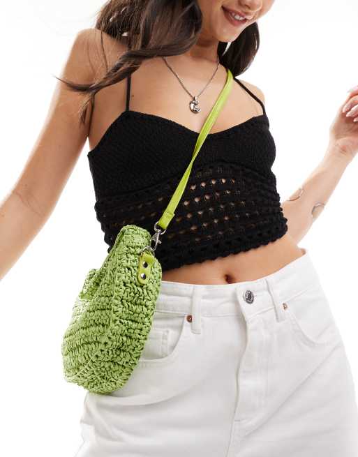 South Beach - Borsa a tracolla verde all'uncinetto 