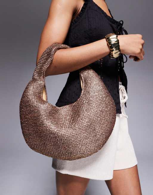 South Beach - Borsa da spalla arrotondata intrecciata color bronzo 
