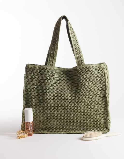 South Beach - Borsa shopping da mare da spalla in paglia verde salvia , 2 di 4
