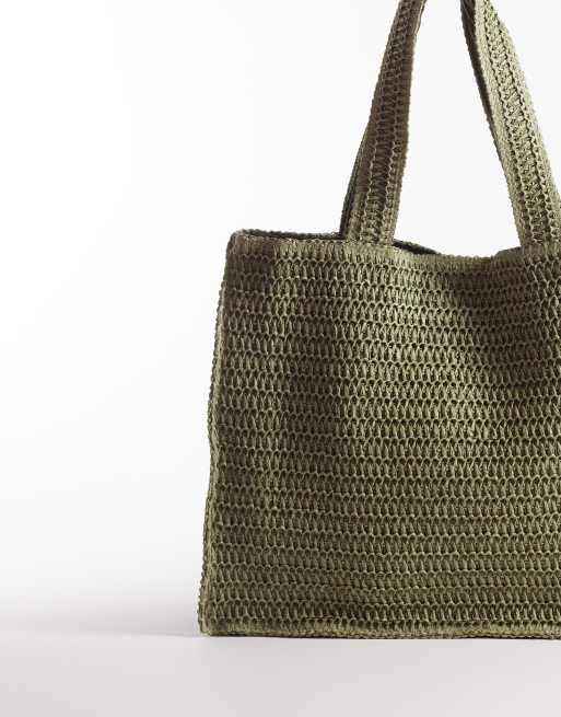 South Beach - Borsa shopping da mare da spalla in paglia verde salvia , 4 di 4