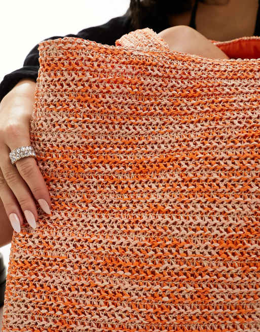 South Beach - Borsa shopping da spalla in paglia arancione mélange , 2 di 4