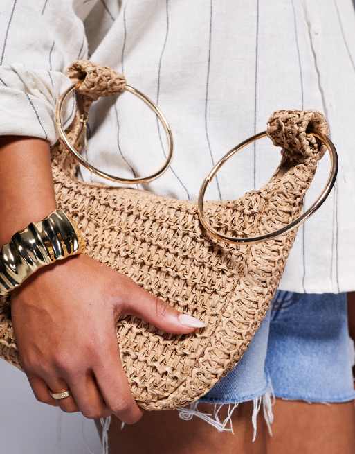 South Beach - Borsetta in paglia con manico dorato , 2 di 4