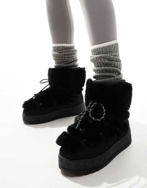 South Beach - Bottes de neige à lacets en fausse fourrure - Noir - view 1