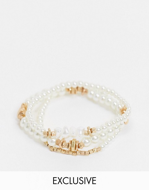South Beach bracelet multipack in gold and faux pearl