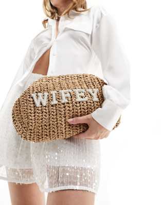 South Beach - Braut-Clutch mit „Wifey"-Perlenverzierung-Neutral