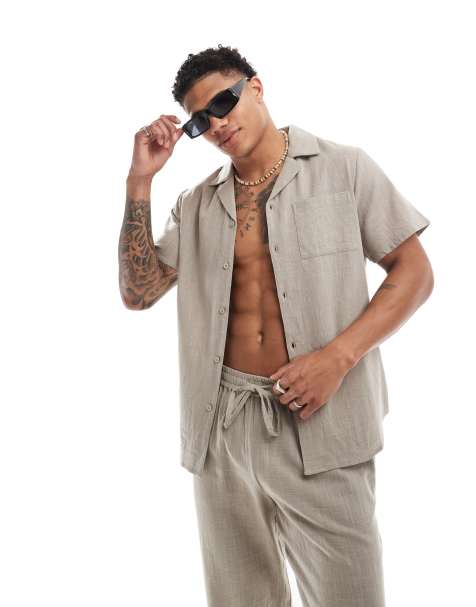 South Beach – Brązowa teksturowana koszula plażowa, część zestawu - view 1