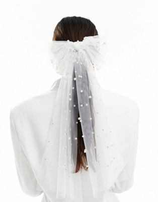 South Beach bridal pearl embellished bow in white