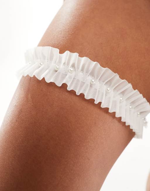 lingerie set with garter belt South Beach bridal ruffle pearl garter