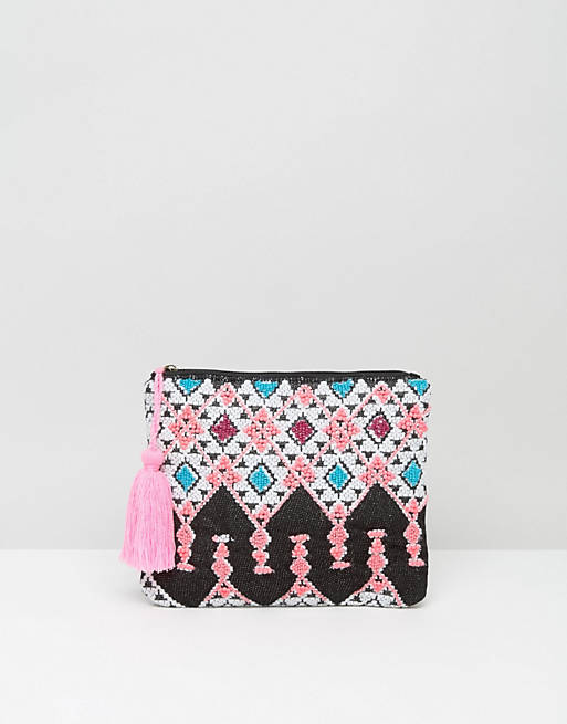 South Beach Bright Embroidered Clutch Bag