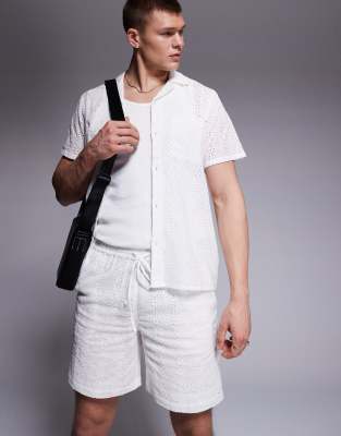 Shop South Beach Broderie Beach Shorts In White