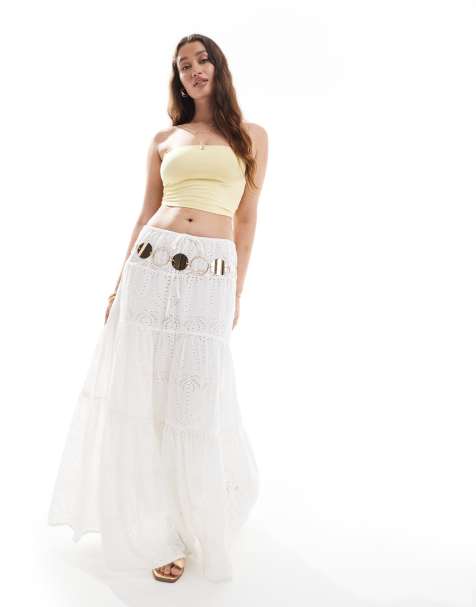 South Beach Broderie Maxi Skirt in white