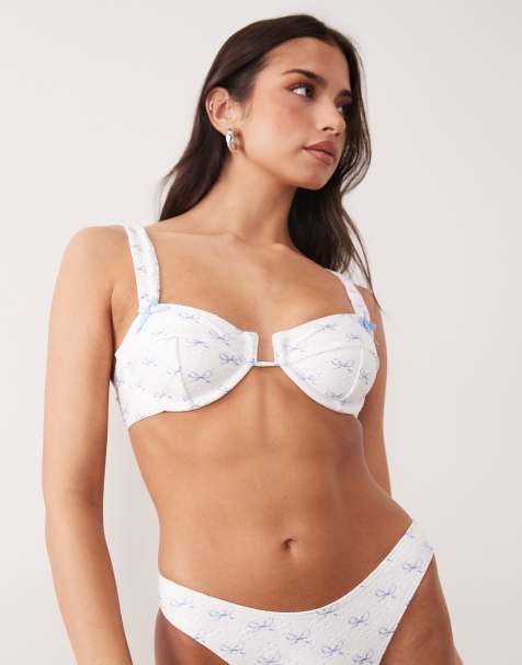 South Beach broderie underwire bikini top with bow detail in white - view 1