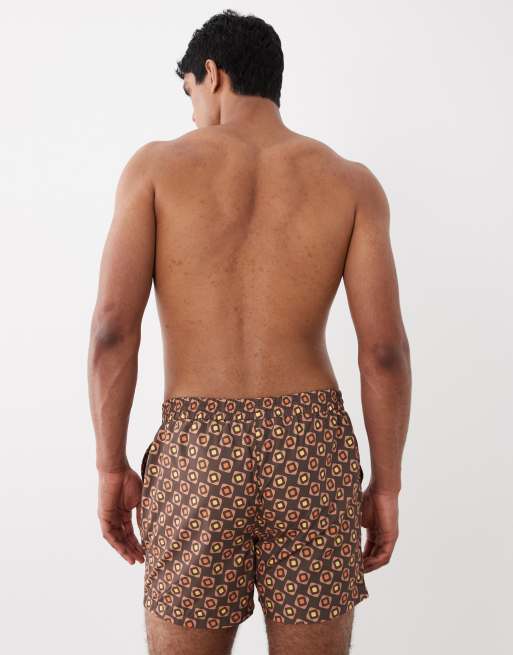 South Beach – Bruna och orange badshorts med geometriskt mönster, 5 av 5