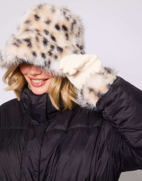South Beach Bucket hat and faux fur trim gloves in multi - view 1