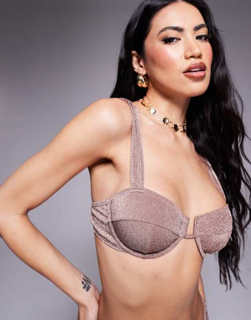 South Beach bustier bikini top in brown, 2 of 4