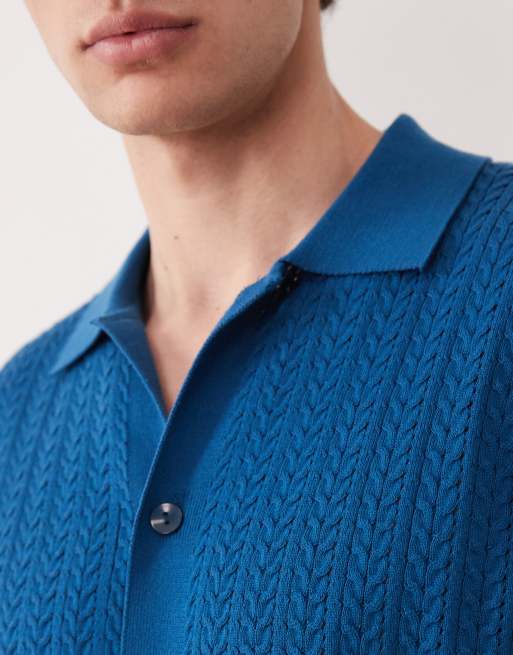 South Beach button-down knit shirt in mid blue, 3 of 5