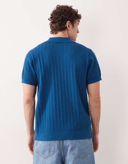 South Beach button-down knit shirt in mid blue, 5 of 5