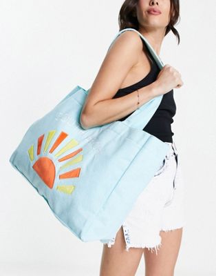 South Beach towelling embroidered beach tote bag in bright blue - ASOS Price Checker